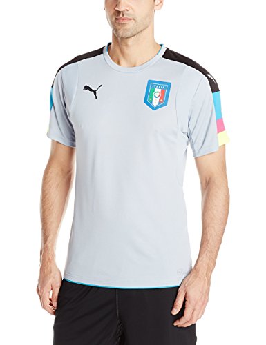 PUMA Men's FIGC Italia Goalkeeper Short Sleeve Shirt, Blue Fog/Black, Medium