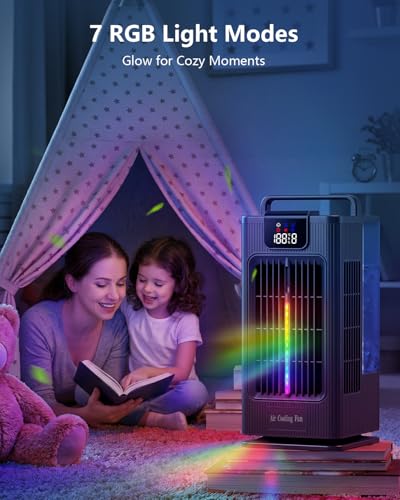 Tragbare Klimaanlage, 4- in- 1 Persönliche Mini- Klimaanlage Kühlventilator, 2000ML Tragbarer AC Verdunstungsluftkühler mit 1- 8H Timer, 120° Oszillation, 4 Geschwindigkeiten & 7 RGB- Lichtm-9