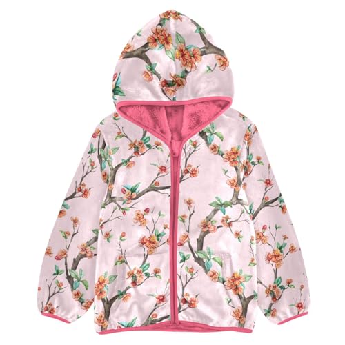 OTVEE Pink Cherry Flowers Kids Hoodie Jacket Fall Spring Full Zip Warm Outwear Coat