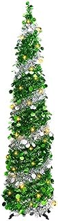 150cm/5ft Collapsible Artificial Christmas Tree, Pop Up Tinsel Xmas Tall Skinny Tree with Stand, Sequin Pensil Tree for Apartment Home Office Store Holiday Decorations