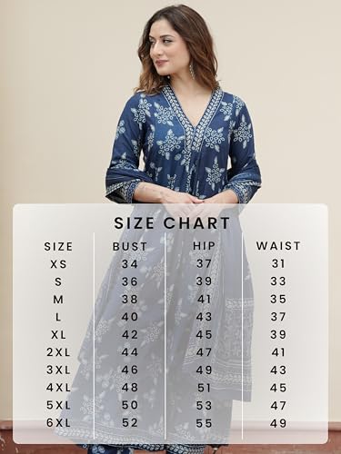 Image of Arayna Women's Pure Cotton Handblock Ethnic Printed Kurta Set with Pants & Dupatta