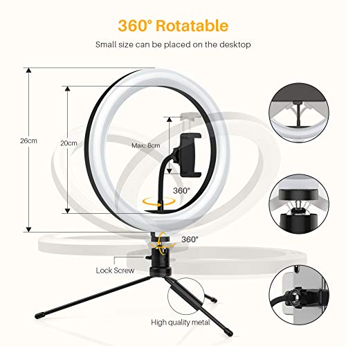 10.2\" Ring Light with Tripod Stand&Phone Holder,Anozer Dimmable Desktop Selfie Ring Light LED Camera Ringlight for Live Stream/Makeup/YouTube Video/Vlog/TIK Tok/Zoom,Compatible with iPhone&Android