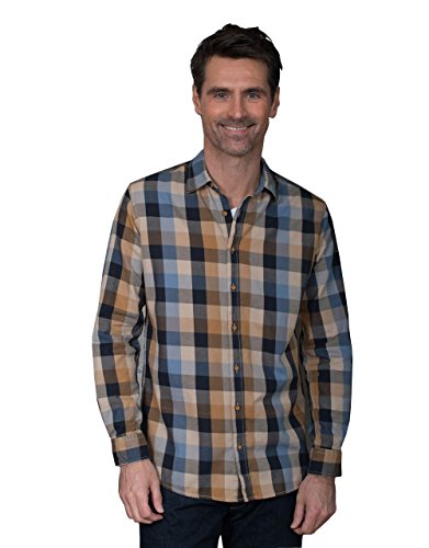 GCM Pure Cotton Big Check LS Shirt (3620) in Sand/Navy in Size 4XL