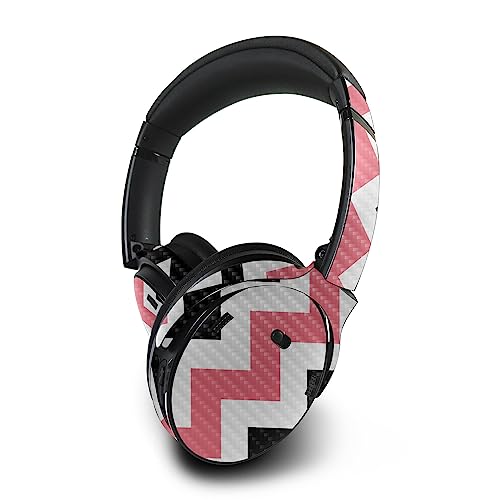 Image of MightySkins Carbon Fiber Skin Compatible with Bose QuietComfort 45 Headphones Black Pink Chevron | Protective, Durable Textured Carbon Fiber Finish | Easy to Apply