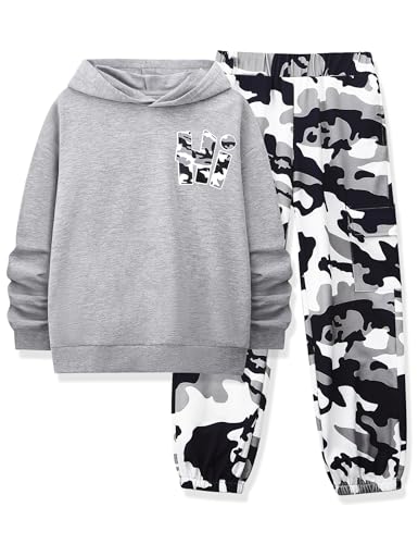 Boys Clothes Long Sleeve Hooded Sweatshirt Top Camouflage Sweatpants Fall Winter Kid Outfits Set 6-14T