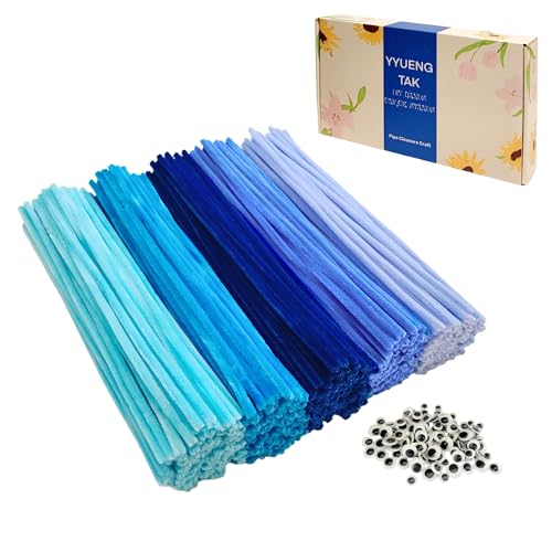 YYUENG TAK 300 pcs Blue Pipe Cleaners Bulk(5 Different Tone Blue) - Fluffy Craft Pipe Cleaners for Arts & Crafts Ideal for Making Flowers & Decorations (12 x 0.24 inches) Chenille Stems