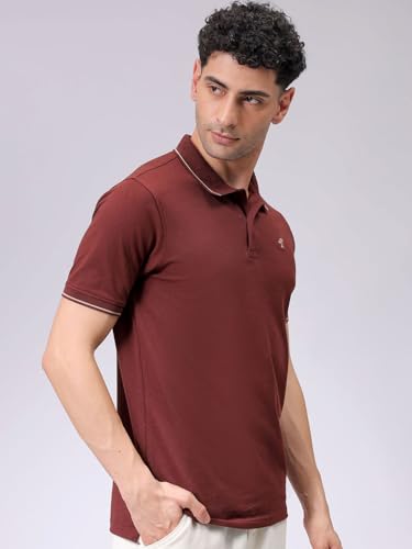 Image of The Indian Garage Co Men Slim Fit Solid Polo Neck Half Sleeves Tshirt