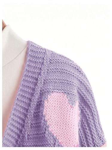 Verdusa Girl's Cute Heart Knitted Sweaters Open Front Long Sleeve Graphic Cardigan Sweater4
