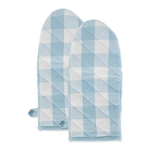 DII Buffalo Check Kitchen Collection, Classic Farmhouse Kitchen Set, Oven Mitt, White & Light Blue, 2 Piece