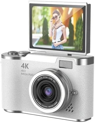 4K Digital Camera with Flip LCD Screen, AF Focus, 48MP & 8X ZOOM - White