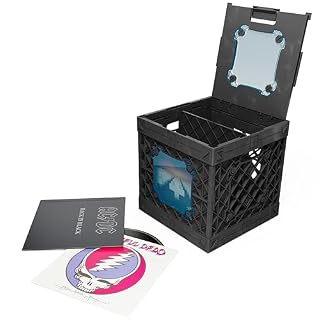CrateVinyl – Vinyl Record Storage Crate Modular Storage Cube for LP Albums with Divider and 2 Clear Panels (Black crate – Blue tint panels) - Les Beatles, Paul McCartney, John Lennon, RIngo Starr, George Harrison