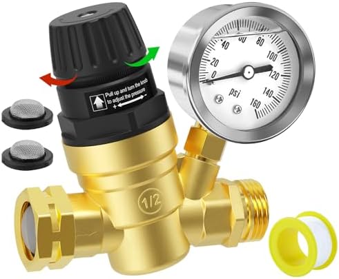 Water Pressure Regulator for RV and Garden Lead-Free Brass Adjust...