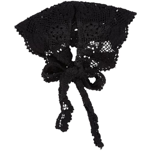 Black Crochet Floral Scarf Knit Bandana Head Kerchief Hair Wraps Vintage Lace Flower Pattern Hollow Out Shawls False Collars Scarves for Women Costume Accessories Hair Styling Decoration