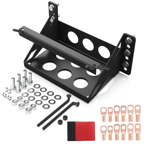 Pindex Steel Battery Mounting Box with Cable Ends, Black