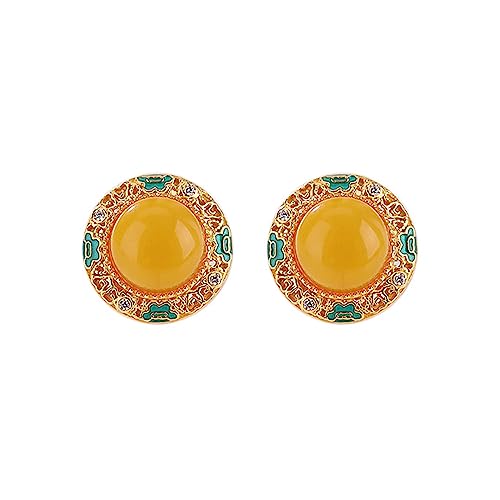Boucles d'oreilles en Ambre Rond et Or Sterling pour femme