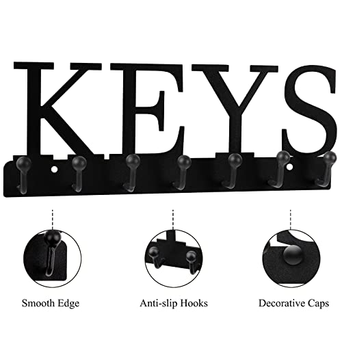 Hlwdflz Key Holder For Wall - Wall Mounted Key Hangers With 7 Key Hooks, Wall Decorative Organizer Rack For Entryway Mudroom Front Door Kitchen Hallway Office 10 X 4 Inches (Black Keys) #TOP2