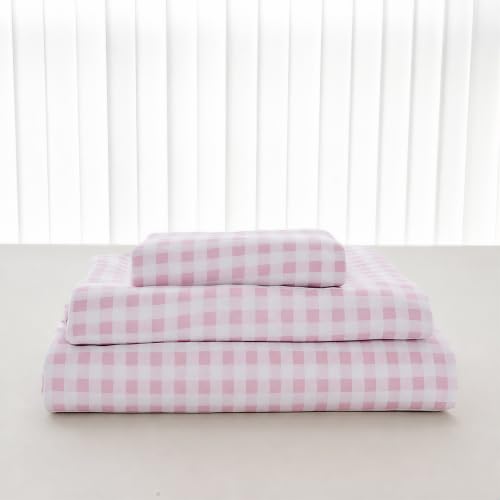 NSNLGSGC Pink Gingham Queen Sheet Set, Soft Brushed Microfiber Plaid Queen Bed Sheets, 4-Pieces Grid Sheet Set with Deep Pocket