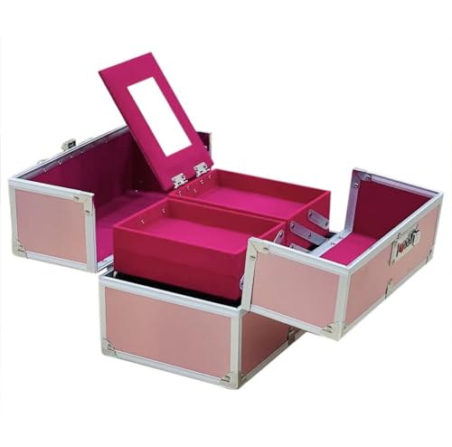 Image of Adson Professional Beauty Make Up Cosmetic Vanity Box /Case 4 Trays with Mirror (Plain Light Rose Pink)