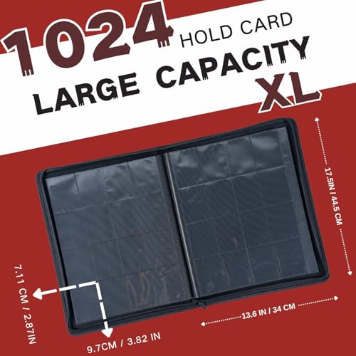 Image of 1000+ Pockets Trading Card Binder, 16-Pocket Card Ablum Compatible with MTG,Sports Cards & Other Standard Size Trading Cards (Red)