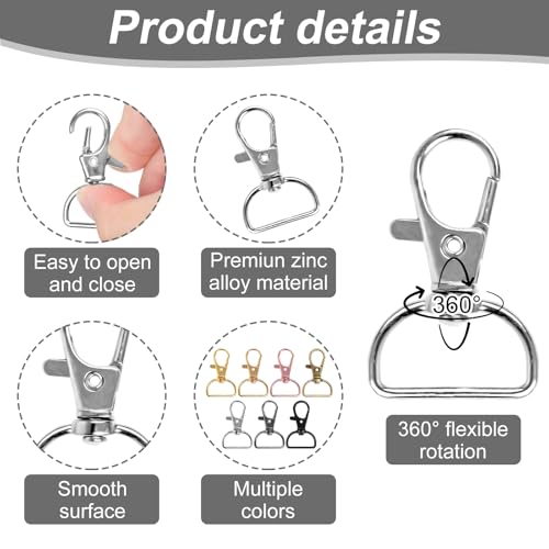 60PCS Key Chain Clip Hooks, Swivel Clasp Hooks, D Ring Clip Lanyard Hardware for Keychain Making(3/4”Inside Width) - Thumbnail 4