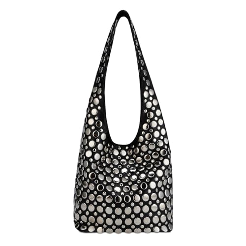 Image of Studded Y2K Purses for Women Punk PU Leather Shoulder Hobo Bags Trendy Underarm Tote Handbags