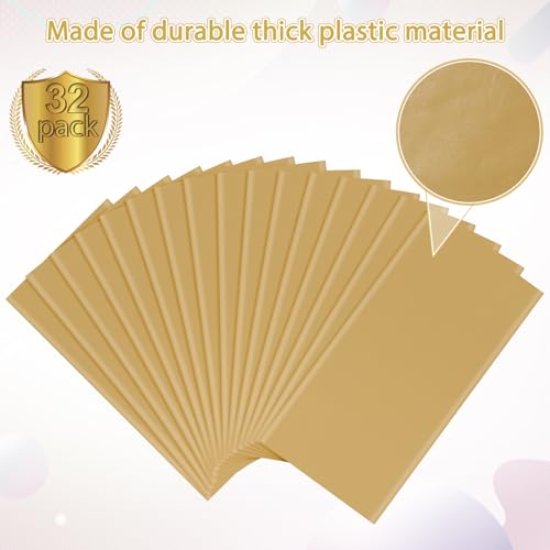 Image of 16 Pack Gold Plastic Tablecloth for Rectangle Tables, Premium Decorative Gold Disposable Table Cloths for Parties, Bulk Rectangle Party Table Cover for Birthday, Wedding, Anniversary, 54 x 108 Inch