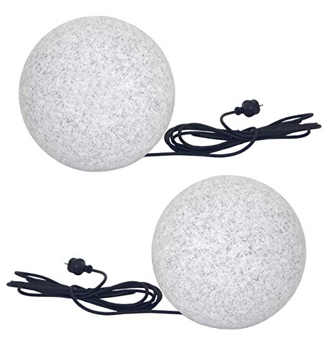Trango 2er Set 300GB IP65 Gartenkugel in Granitstein-Optik *NATURE* Kugelleuchte mit 30cm Durchmesser inkl. je 1x E27 LED Leuchtmittel & ca. 5 Meter IP44 Kabel, Gartenleuchte, Leuchtkugel