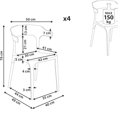 Buybuy Kit 4 Sedie Napoli Appendibile Al Tavolo In Pp, Robusta E Moderna, Schienale Da Appoggiare Sul Tavolo Per Una Facile Pulizia Del Pavimento, Impilabili Nere - 2