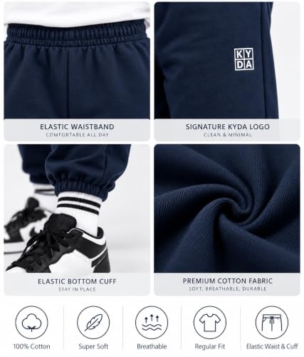 Image of KYDA Kids Boys Premium 100% Cotton Regular Fit Track Pants Soft Breathable Elastic Waist Casual Joggers Kids Playwear Everyday Comfort Wear-Pack of 2