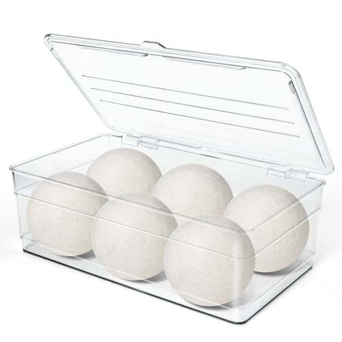Dryer Sheet Holder - Dryer Ball Holder, Dryer Sheet Dispenser, Acrylic Dryer Sheet Holder Container with Lid, Bathroom Storage Containers for Laundry Pods, Clips, Dryer Balls and Sheets (No Balls)
