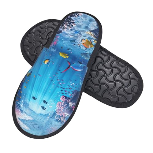 Colorful Ocean Theme printing Fall Winter Fuzzy Slippers Comfy House Shoes,Portable for Hotel Travel Gifts for Women and Men2