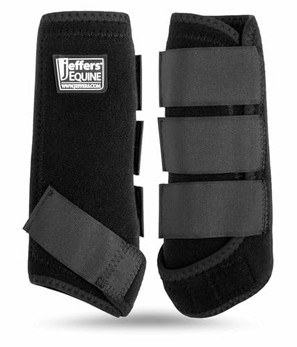 Jeffers Equine Protective Horse Boots 1 Pair Black, Safe Neoprene Leg Guards & Comfortable Fit, Durable Strap Closures, Front & Hind Support, Equestrian Accessories for Travel & Riding - Medium