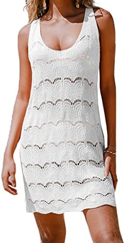 CUPSHE Cover Up for Women Crochet Beachwear Round Neck Pull Over Sleeveless