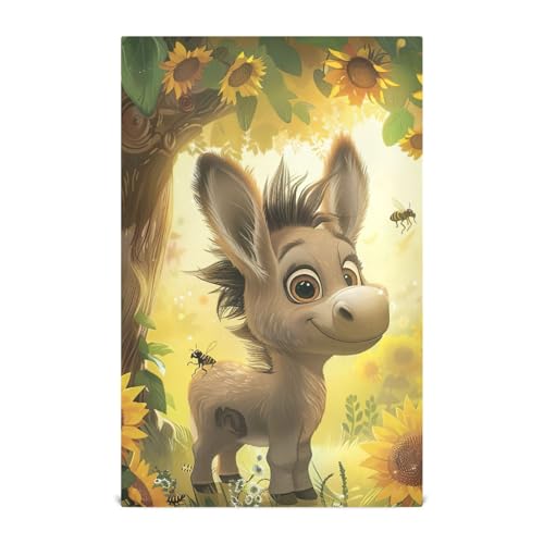 ODAWA Cute Donkey Sunflowers Kitchen Towles Quick Dry Cleaning Dishtowel DishCloths for Kitchen, 1 Pack
