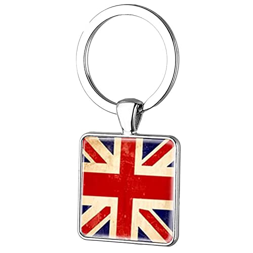 Llavero vintage de la bandera de Inglaterra, bandera de Reino Unido, bandera de Reino Unido, mujer, bandera del Reino Unido, llavero de joyería, plata, 1X Cover