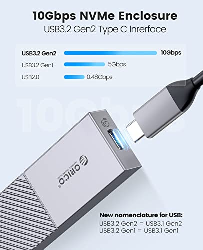 Image of ORICO NVMe Enclosure Aluminum USB C to M.2 SSD Enclosure Reader, 40G to NVMe M-Key External M2 Adapter Support UASP Trim Smart (Fits NVMe SSDs 2230 /2242 /2260 /2280)-M206-Gray