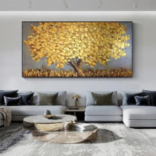 Toile plante abstraite arbre doré en fleurs grand paysage 70x140cm - 3