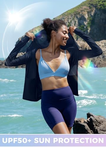 Willit Women's UV Shirts UPF 50+ Long Sleeve Sun Protection Jacket Hooded SPF Shirts with Pockets Navy L - 5