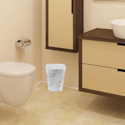 Caneca de basura con tapa basculante diseño mármol blanca miniatura 4