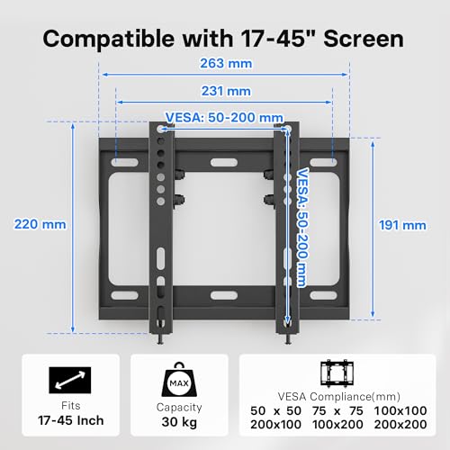 BONTEC TV Wandhalterung für 17-45 Zoll Flachbildfernseher, bis zu 30 kg – Ansicht 5
