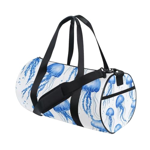 BOESI Watercolor Blue Jellyfish Travel Gym Bag, Lightweight Sports Bag, Hand-carrying and Shoulder-carrying, Suitable for Men and Women
