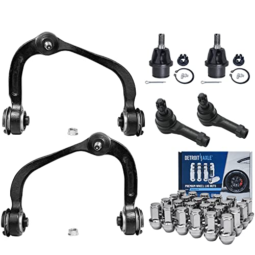 Image of Detroit Axle - 4WD Front Upper Control Arms & Ball Joints + Tie Rods + 24pc Lug Nuts Replacement for 2004-2008 Ford F-150 Lincoln Mark LT - 30pc Set