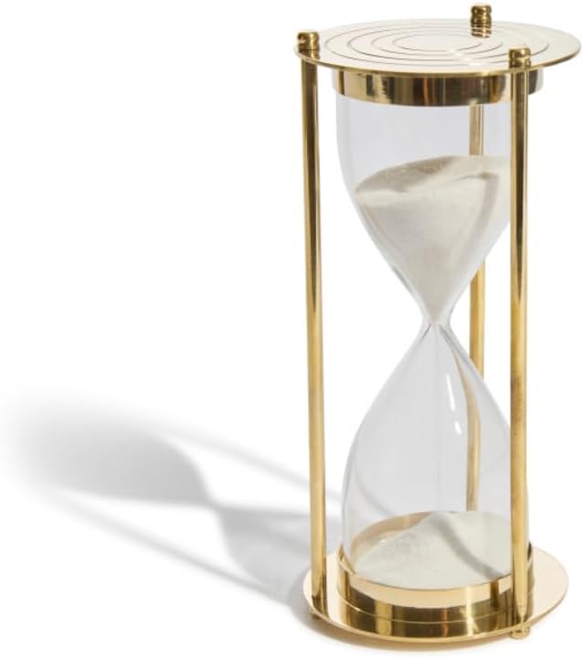 Gold Brass Sand Timer Hourglass, 6" H – 5 Minute Decorative Timer for Desk, Home, Office, Meditation, or Game Use