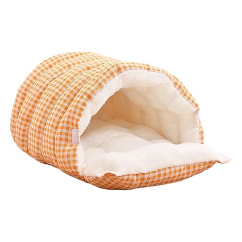 Semi Enclosed Cat House - Plush Lined Washable Nest Warm Indoor Sleeping Hideaway Kittens Puppies Pet Winter Play Hiding Donut S