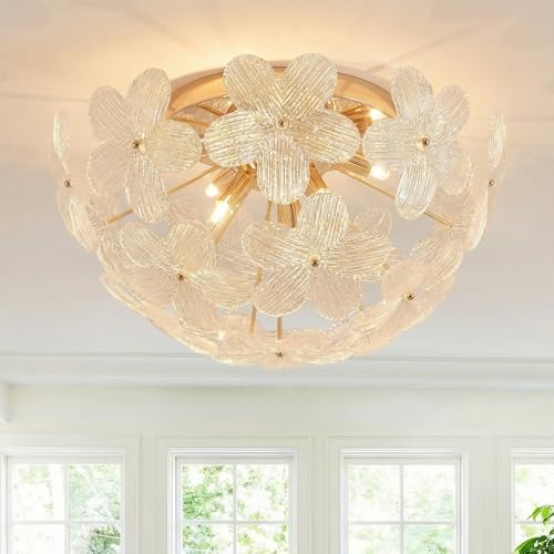 Neorubeo Modern Small Semi Flush Mount Ceiling Light Fixture Flower Ceiling Light Fixture for Bedroom Bathroom Closet Entryway Living Room Indoor Kitchen Foyer Hallway