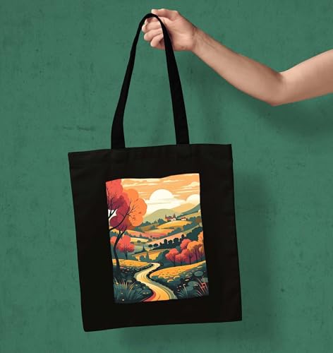 Image of ZORI Black Tote Bag With Pocket Printed Designed Canvas Tote Bags For Women large capacity,Tote bag For Shopping, College, Travel, More Canvas Handbag For Unisex Bag