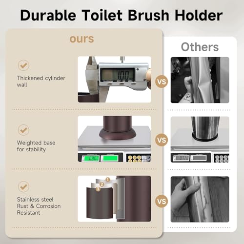 Image of Bronze Toilet Brush and Holder,Extra Long Handled Toilet Brush for Bathroom,Stainless Steel Heavy Duty Toilet Bowl Brush,Deep Cleaning Modern Toilet Cleaner Brush -Space Saving, Covered Brush, Durable