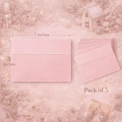 Image of Celebrations Pink Greeting Card Envelopes With Secure Flap, Paper Envelopes for Invitations, Love Letters, Birthday Cards, Thank You Notes, Gift Cards, Envelopes for Letters - Pack of 5