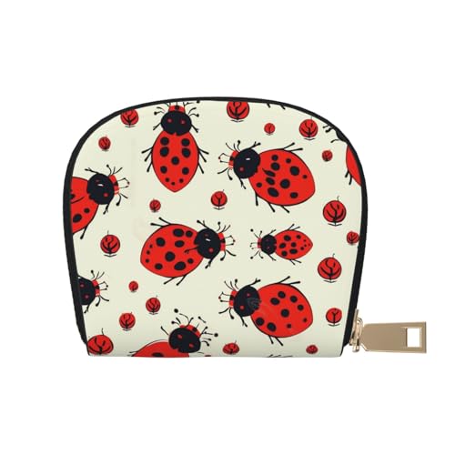 Red Ladybug Credit Card Holder Wallet, Leather Zipper Card Wallet For Women Ladies Rfid Blocking Card Case Small Coin Purse Accordion Wallet Gift