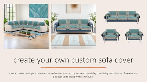 Image of Premium Chenille Woven Anti-Slip 3 Seater + 2 Seater Sofa Cover | L-Shape Sofa Seat Protector for Living Room | Durable & Stylish Slipcover - Turquoise - 3D